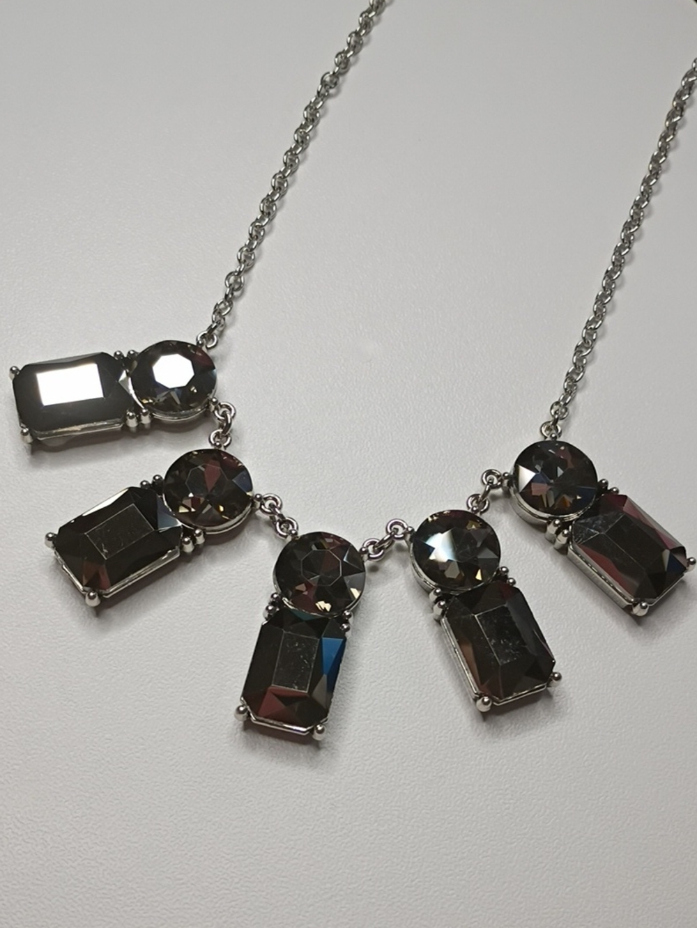 paparazzi Silver-Tone Faceted Crystal Bib Necklace